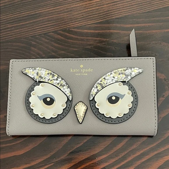 Kate Spade Gray Owl Embellished Wallet - Picture 1 of 6
